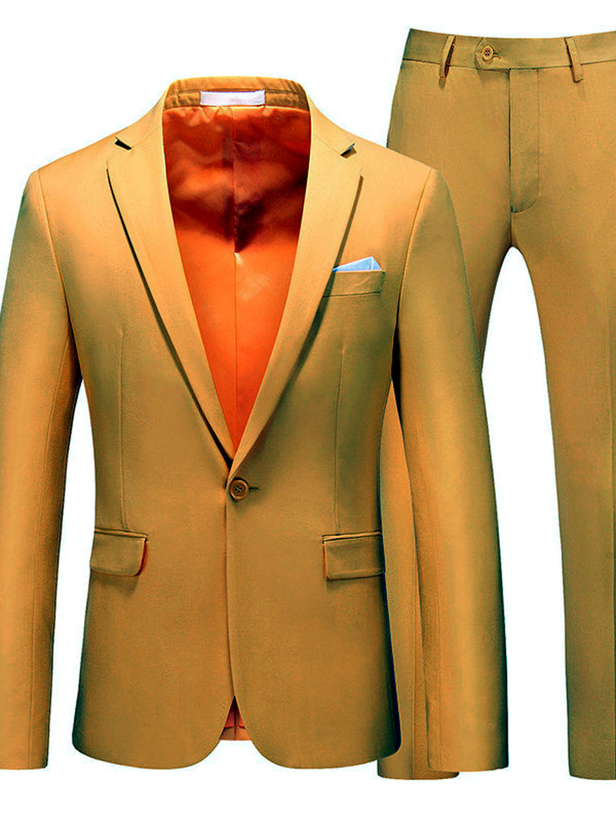 Men's Lightweight Business Blazer and Pants Set Casual Suit Outfit in Yellow - product view