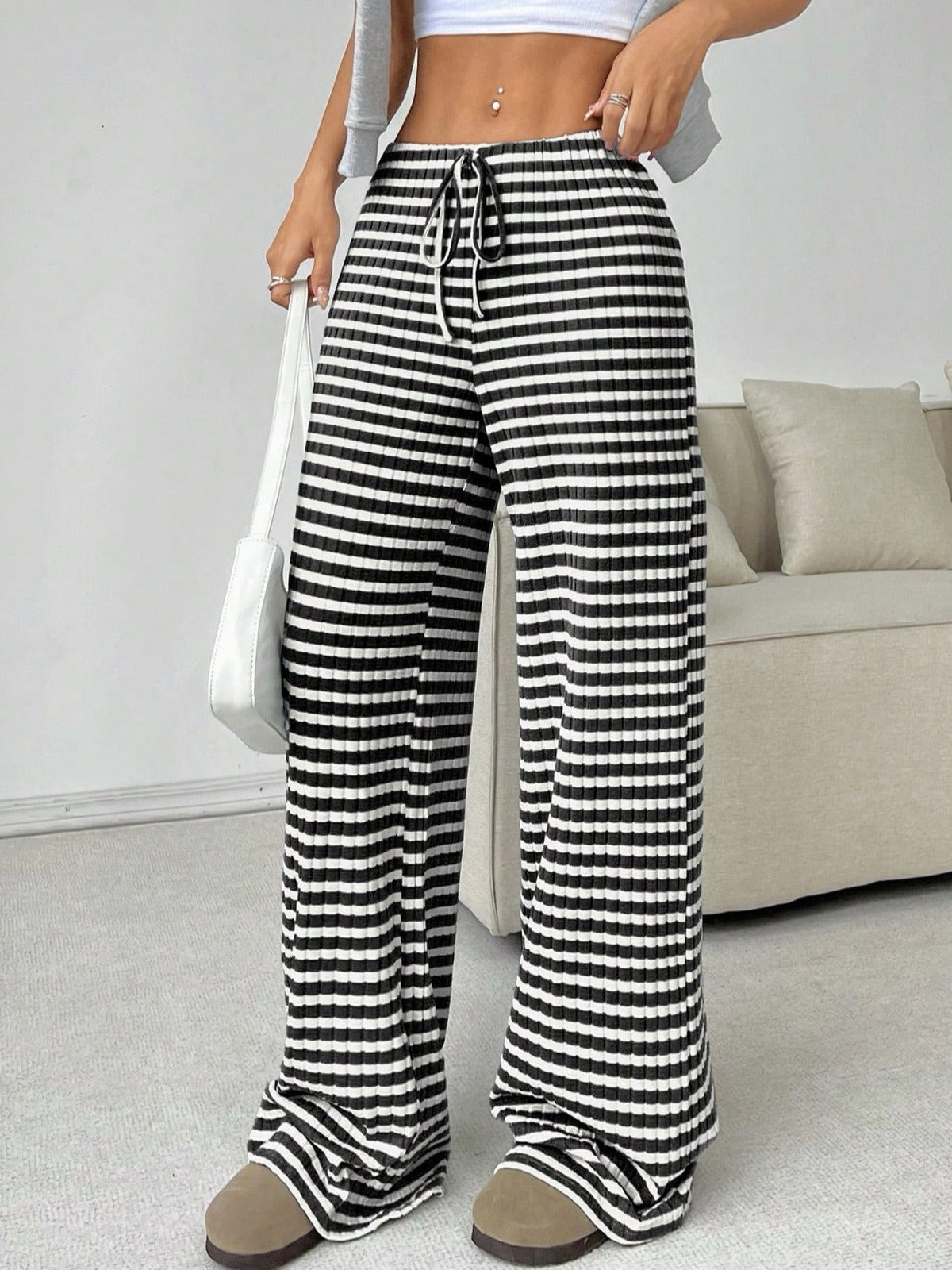 Women's Elastic Waist Drawstring Straight Leg Pants Casual Vacation Trousers product image