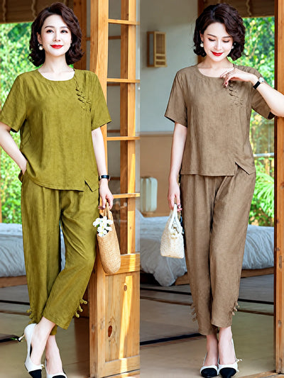 Women's Cotton Linen Two Piece Outfit Set - product detail view 3