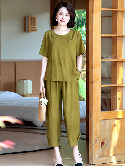 Women's Cotton Linen Two Piece Outfit Set - product detail view 4