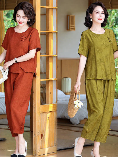 Women's Cotton Linen Two Piece Outfit Set - product detail view 1