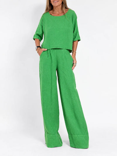 Women's Cotton Linen Two Piece Set with Top and Pants - product view 11