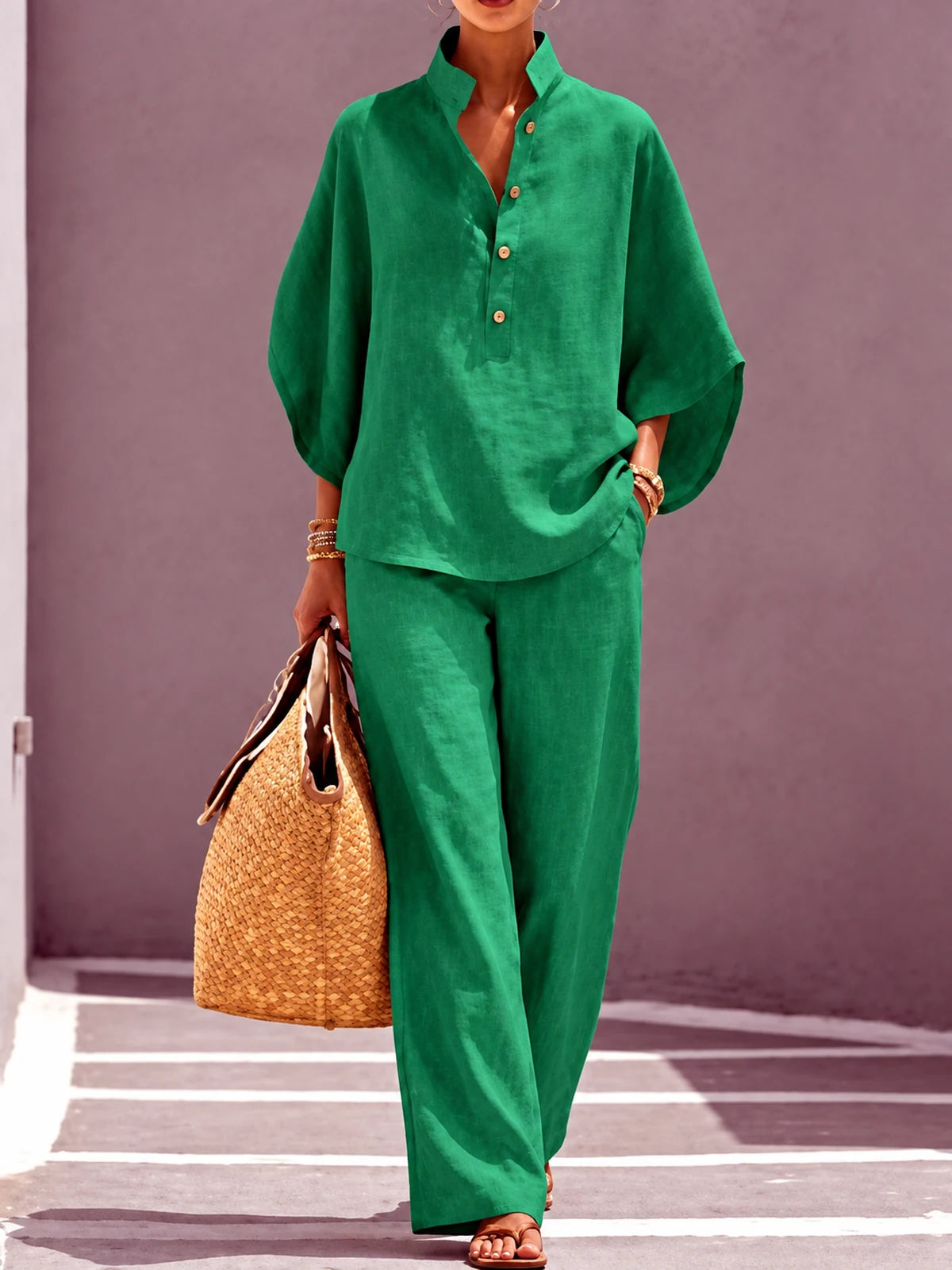 Women's Shirt & Pants Two-Piece Set in Light Blue - product view