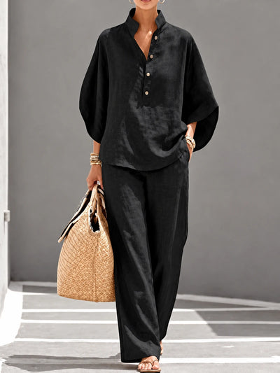 Women's Shirt & Pants Two-Piece Set in Dark Blue - product view