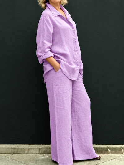 Women's Shirt & Pants Two-Piece Set in Light Gray - product view