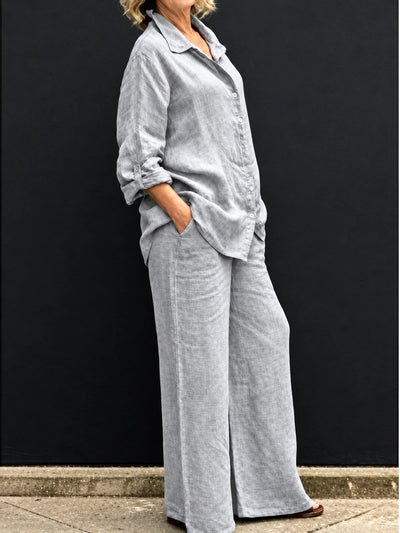 Women's Shirt & Pants Two-Piece Set in Sky Blue - product view