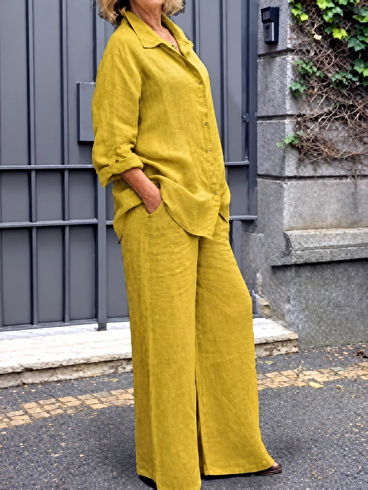 Women's Shirt & Pants Two-Piece Set in Royal Blue - product view