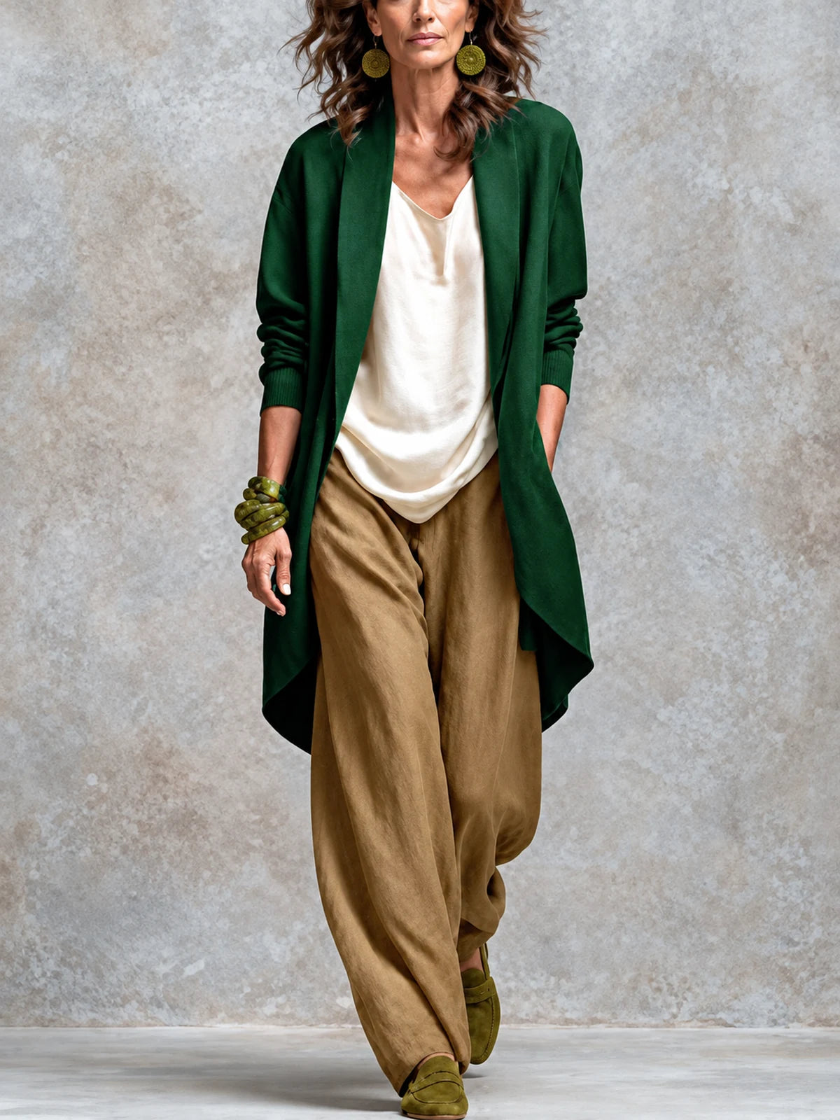 Women's Blazer and Wide-Leg Pants Two-Piece Set in Army Green - product view