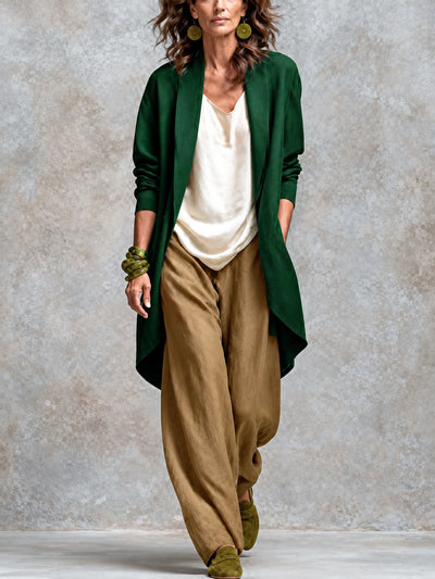 Women's Blazer and Wide-Leg Pants Two-Piece Set in Army Green - product view