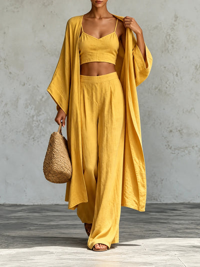Women's Cotton Linen Two Piece Set with Top and Wide Leg Pants - product view 2