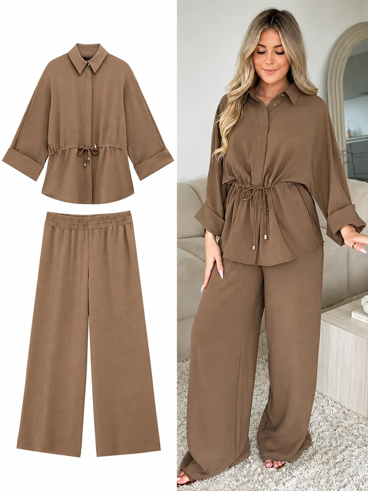 Women's Top and Wide-Leg Pants Two-Piece Set - product view 2