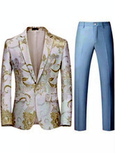 Men's Jacquard Blazer Suit Jacket One Button Party Banquet Formal Outfit - product detail view 3