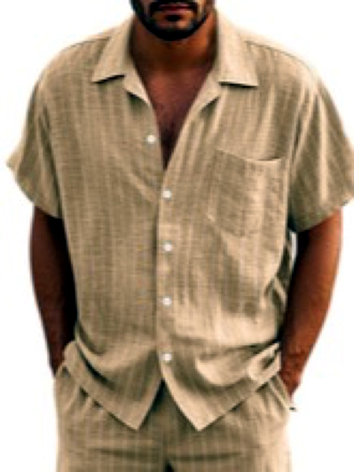 Men's Linen Blend Short Sleeve Shirt Lightweight Casual Summer Button Shirt - product detail view 5