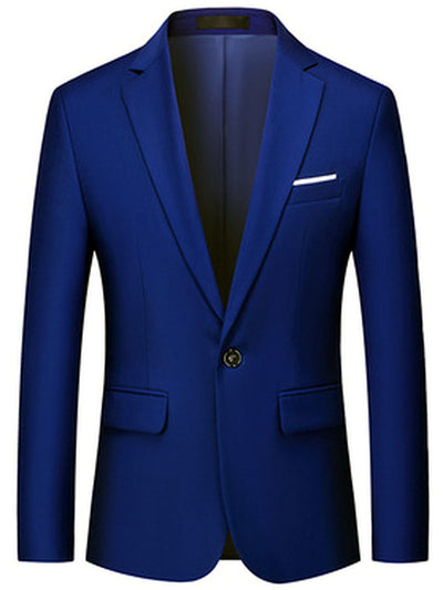 Men's Solid Color Slim Fit Long Sleeve Blazer for Everyday Smart-Casual Wear in Navy - product view