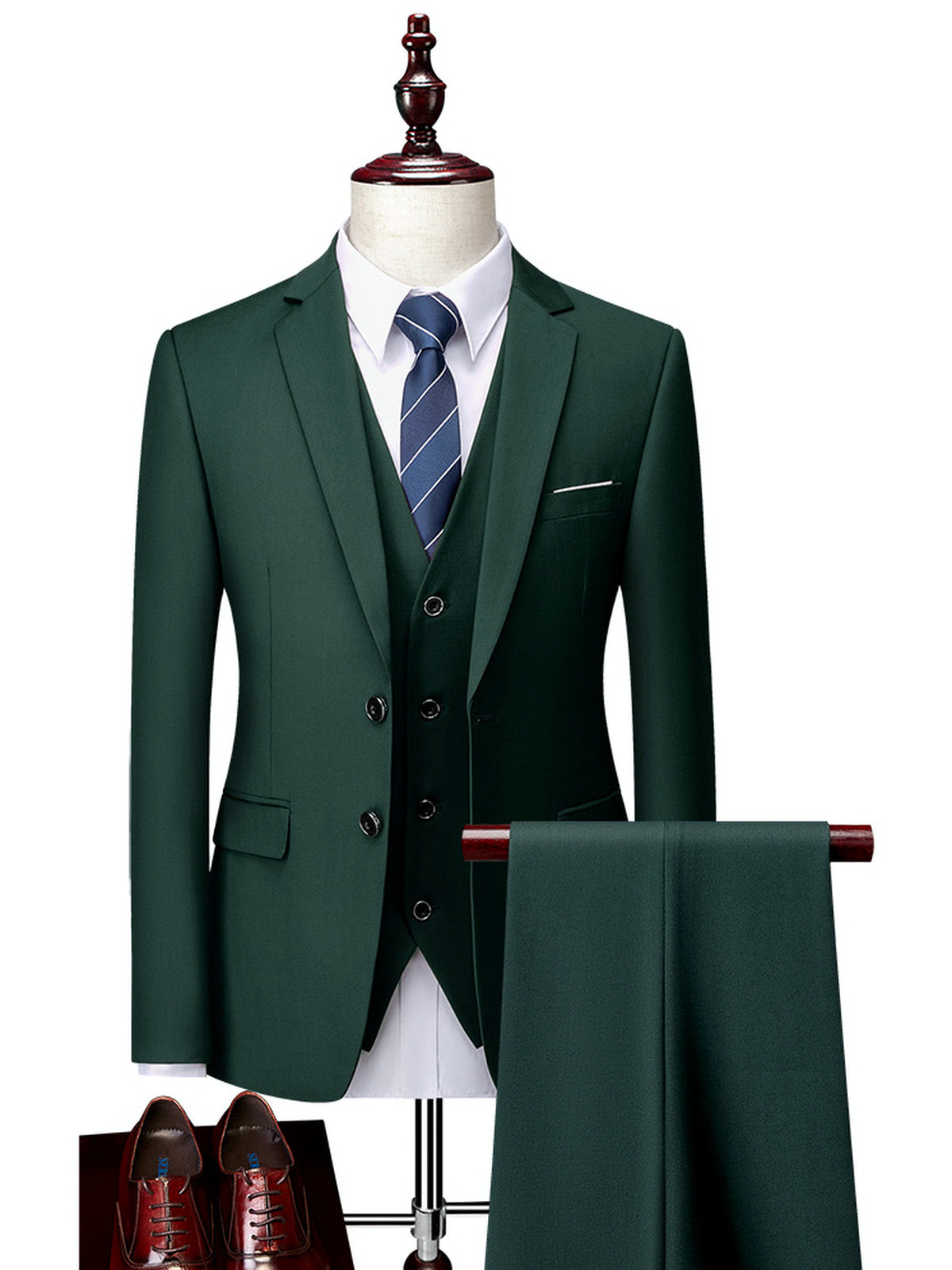 Men's Lightweight Business Blazer and Pants Set Casual Suit Outfit in Army Green - product view
