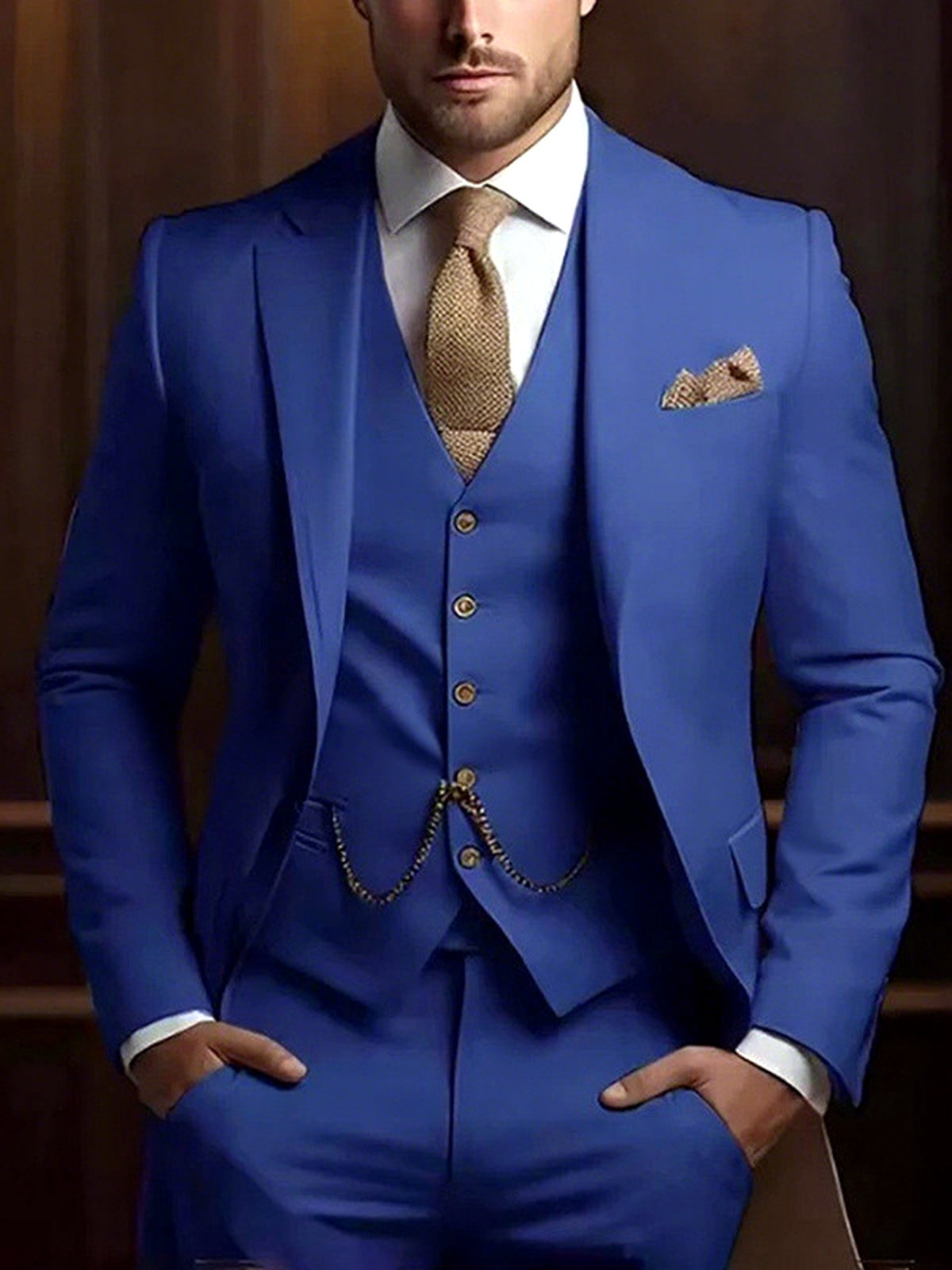 Men's Jacquard Blazer Suit Jacket One Button Party Banquet Formal Outfit in Blue - product view