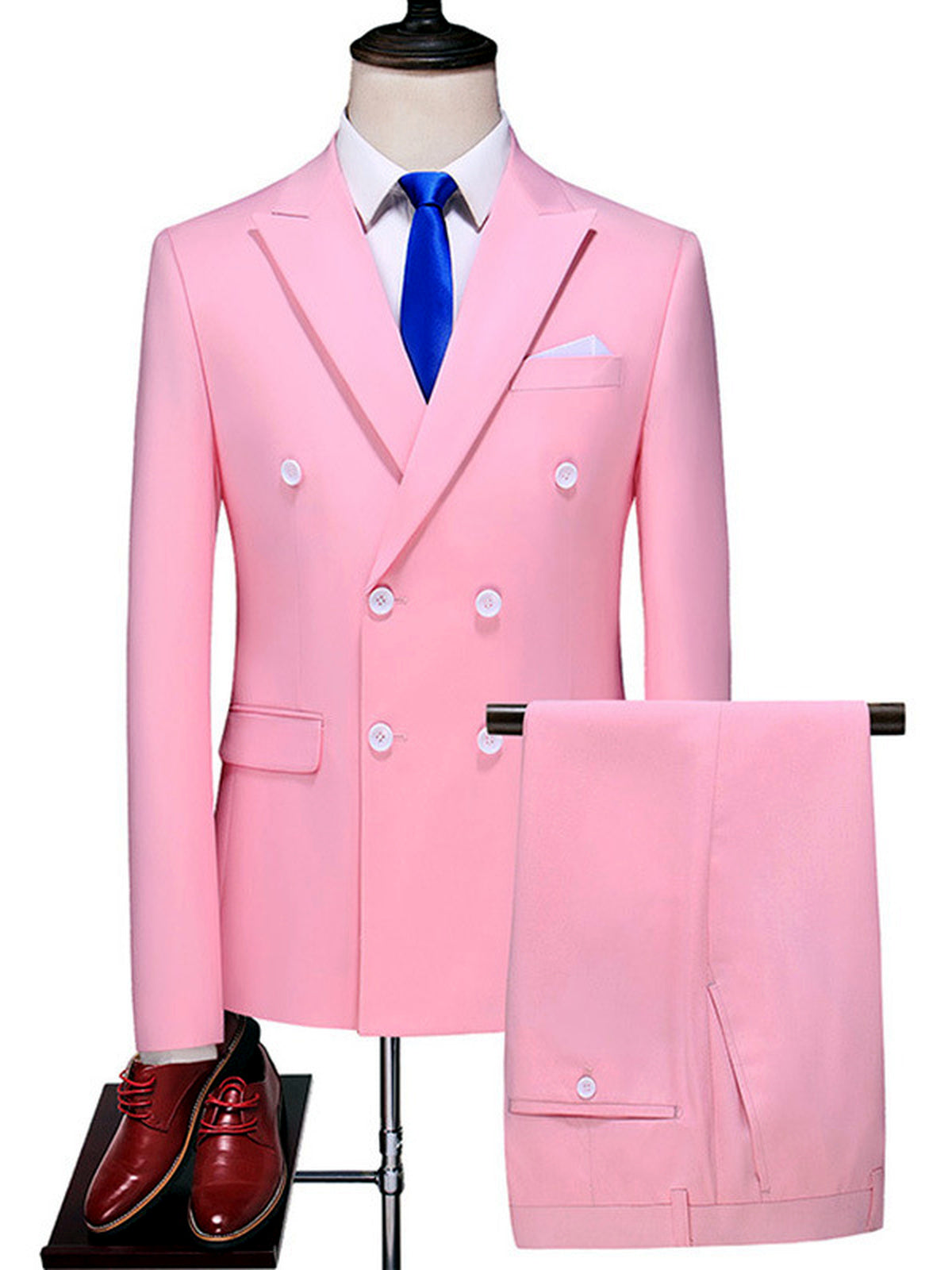 Men's Lightweight Business Blazer and Pants Set Casual Suit Outfit in Red - product view