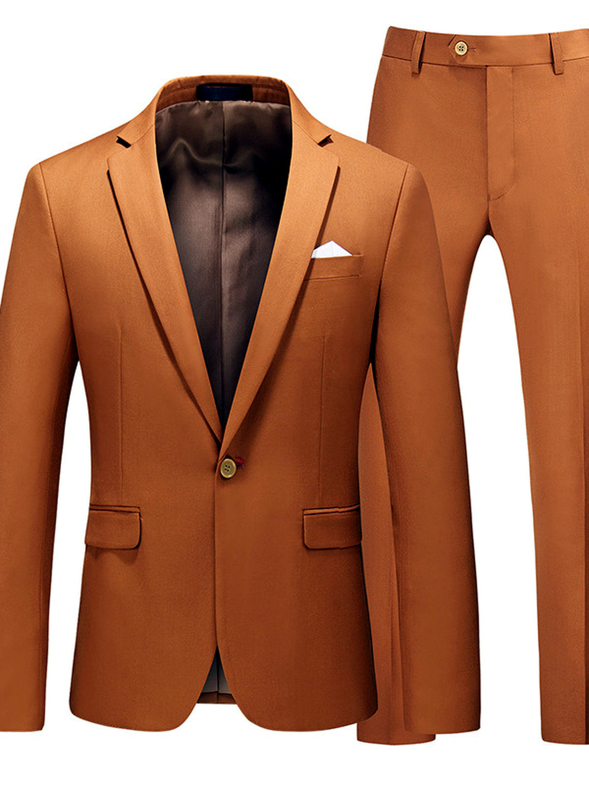 Men's Lightweight Business Blazer and Pants Set Casual Suit Outfit in Orange - product view