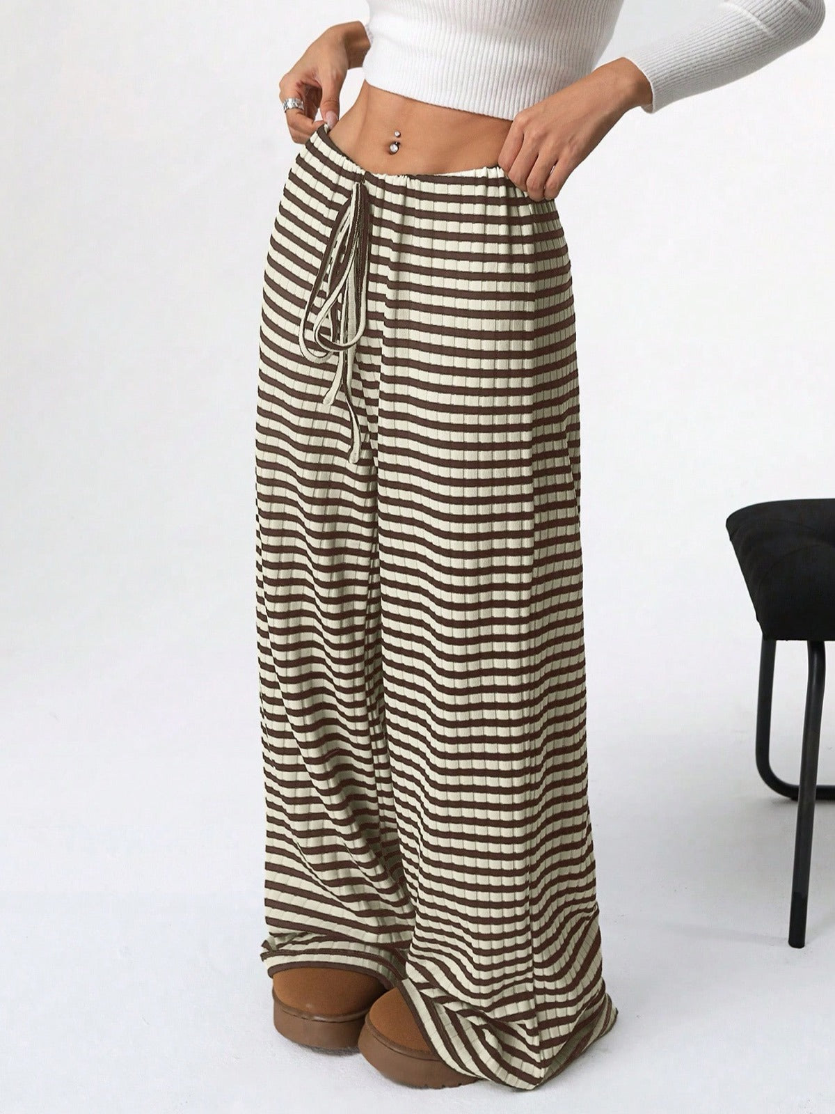 Women's Elastic Waist Drawstring Straight Leg Pants Casual Vacation Trousers product image