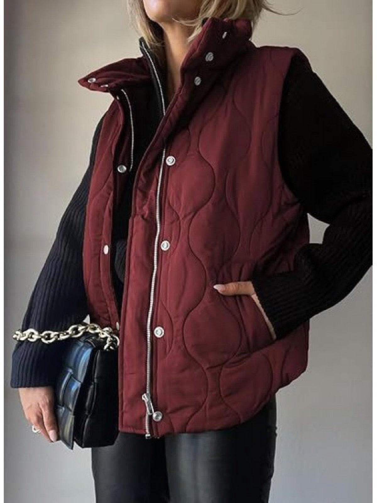 Women's Sleeveless Puffer Vest Solid Color Zip Button Casual Winter Waistcoat product image