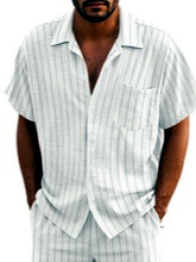 Men's Linen Blend Short Sleeve Shirt Lightweight Casual Summer Button Shirt - product detail view 6