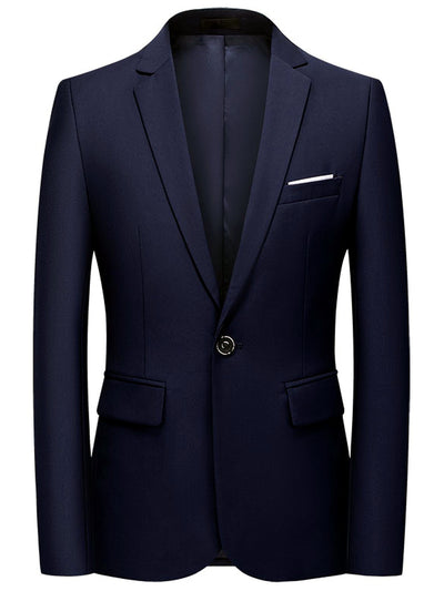 Men's Solid Color Slim Fit Long Sleeve Blazer for Everyday Smart-Casual Wear in Royal Blue - product view