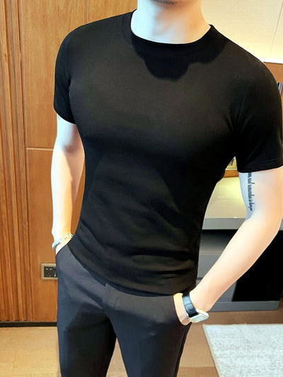Men's Quick-Dry Henley Short Sleeve T-Shirt in BlackCrew neck - product view