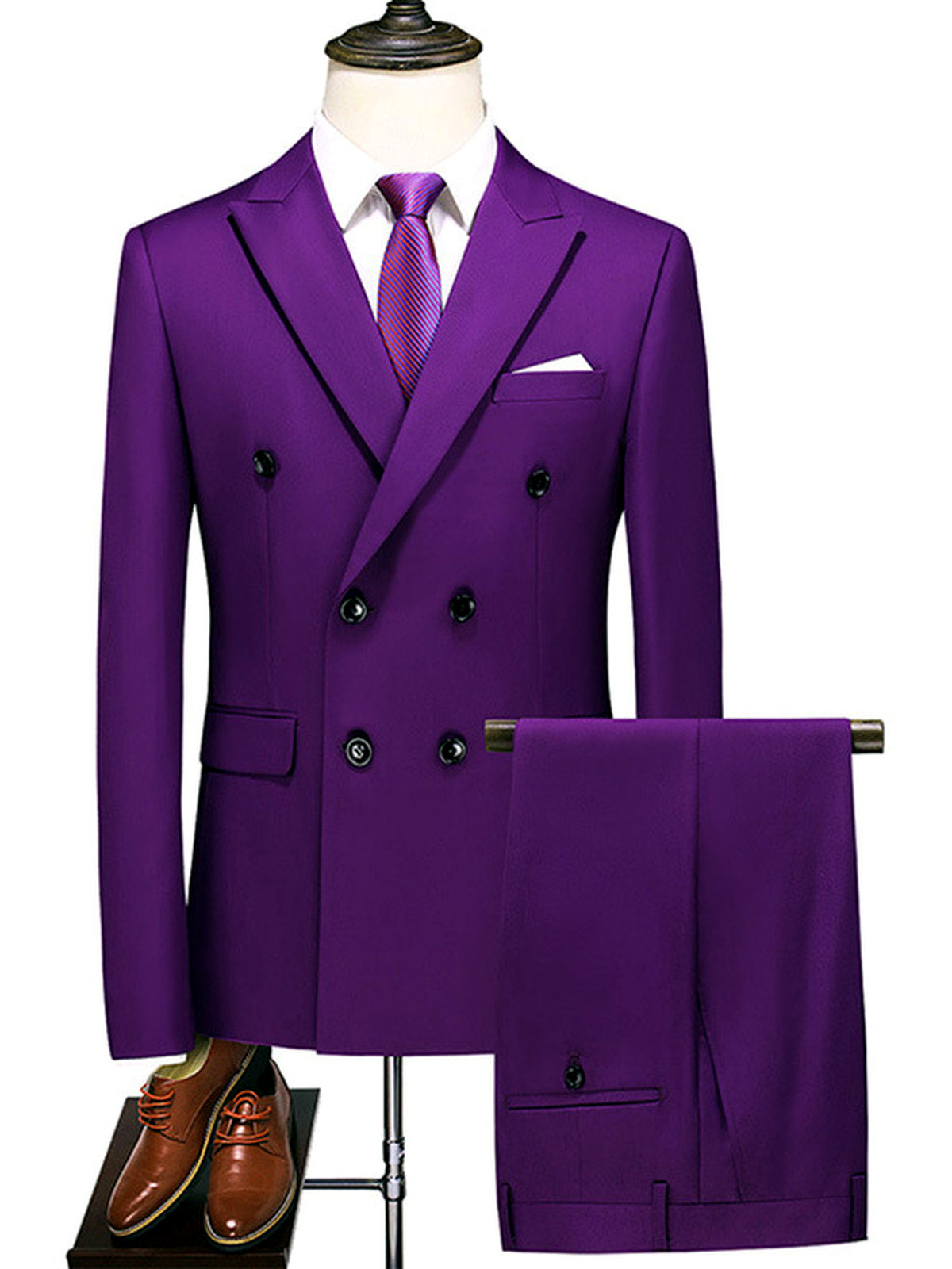 Men's Lightweight Business Blazer and Pants Set Casual Suit Outfit in Purple - product view