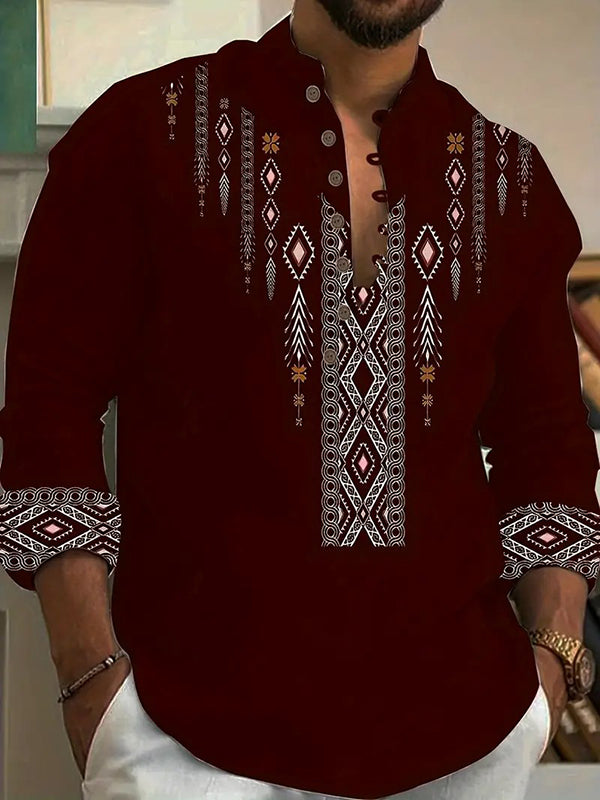 Men's Ethnic Style Pattern Long-Sleeved Shirts Tops