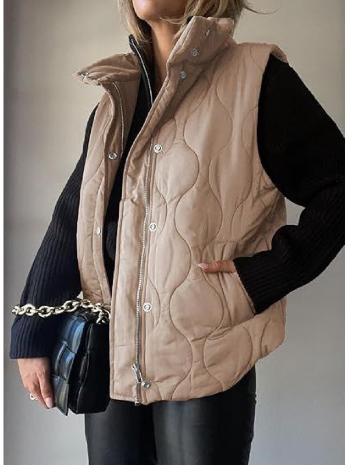 Women's Sleeveless Puffer Vest Solid Color Zip Button Casual Winter Waistcoat product image