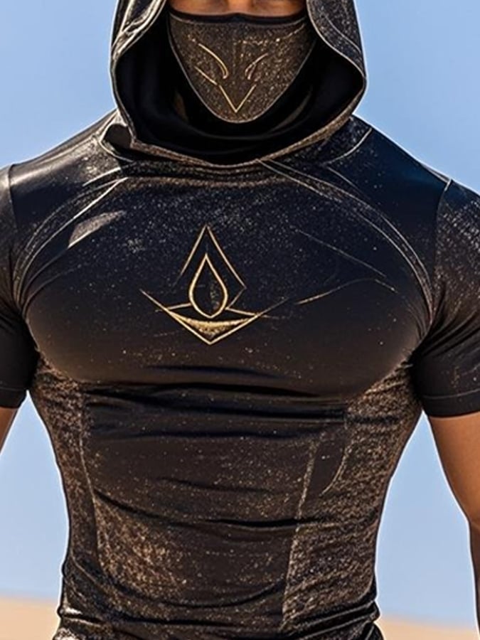 Men's Outdoor Sun Protection Breathable Cool Mask Hooded Sun Protection Short-Sleeved Top