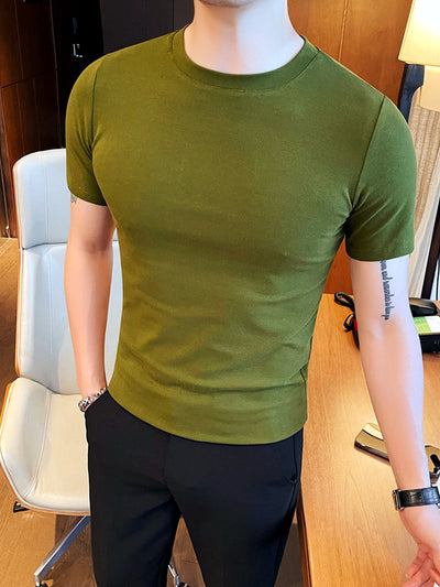 Men's Quick-Dry Henley Short Sleeve T-Shirt in Army GreenCrew neck - product view