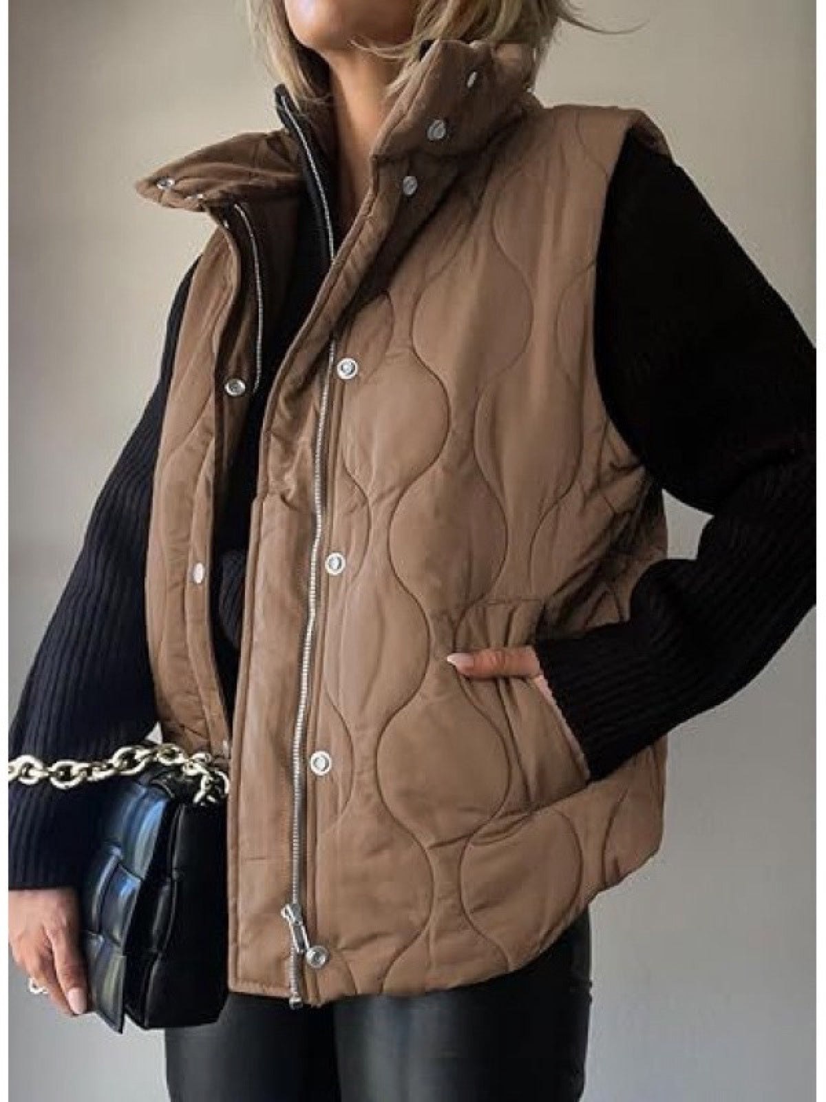 Women's Sleeveless Puffer Vest Solid Color Zip Button Casual Winter Waistcoat product image