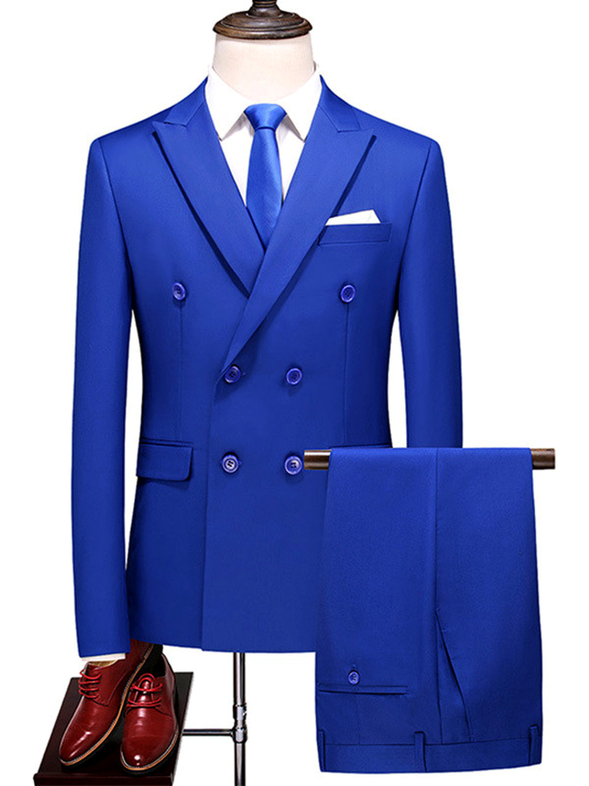 Men's Lightweight Business Blazer and Pants Set Casual Suit Outfit in Royal Blue - product view