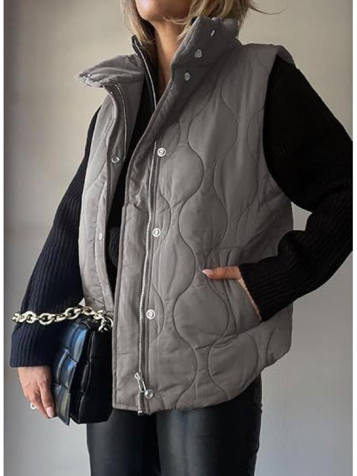 Women's Sleeveless Puffer Vest Solid Color Zip Button Casual Winter Waistcoat product image