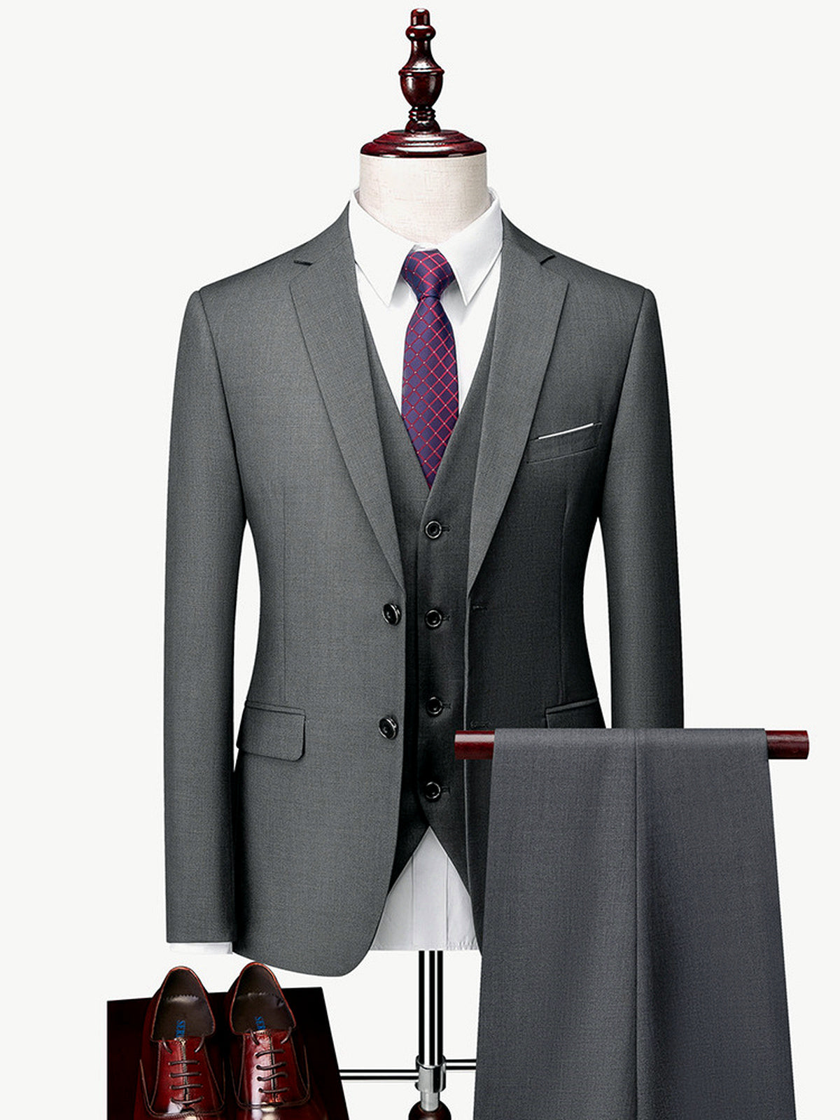 Men's Lightweight Business Blazer and Pants Set Casual Suit Outfit in Dark Gray - product view