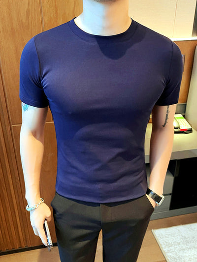 Men's Quick-Dry Henley Short Sleeve T-Shirt in NavyCrew neck - product view