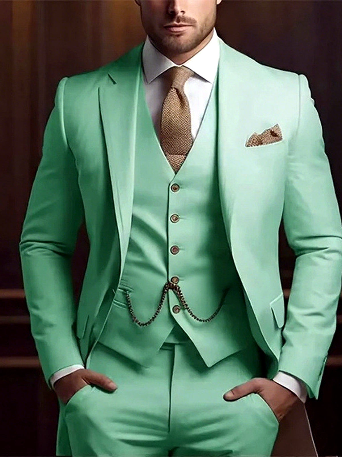 Men's Jacquard Blazer Suit Jacket One Button Party Banquet Formal Outfit in Mint Green - product view