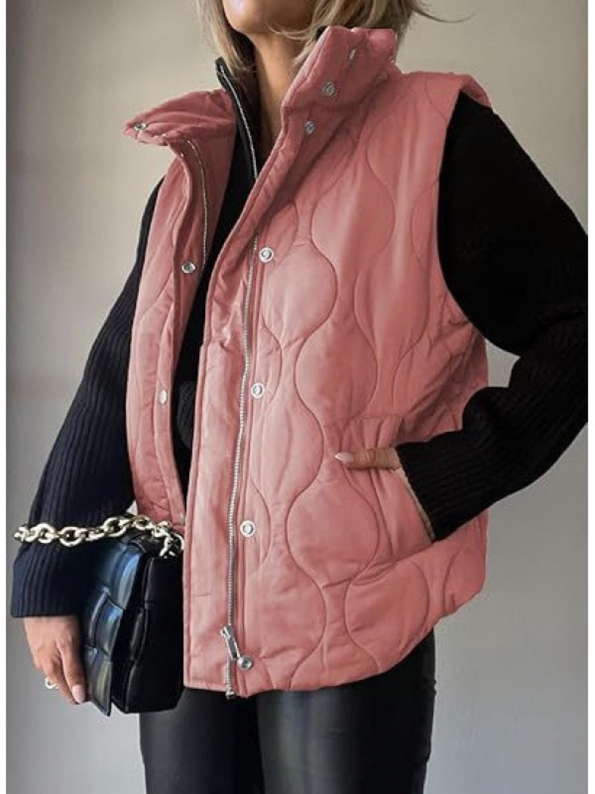 Women's Sleeveless Puffer Vest Solid Color Zip Button Casual Winter Waistcoat product image
