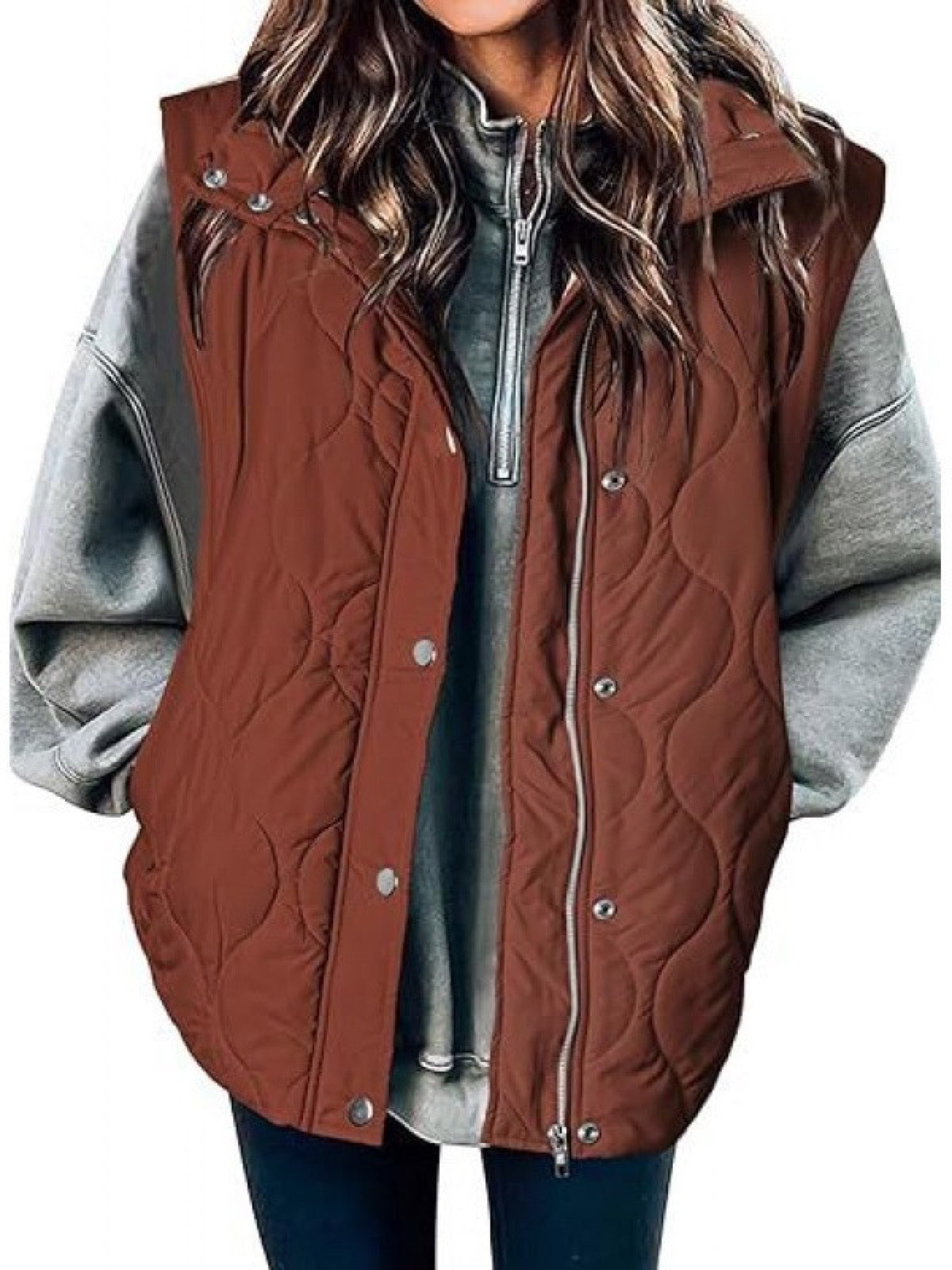 Women's Sleeveless Puffer Vest Solid Color Zip Button Casual Winter Waistcoat product image