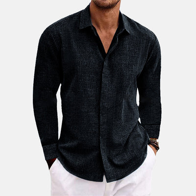 Men's Linen Single Breasted Plain Long Sleeve Shirt