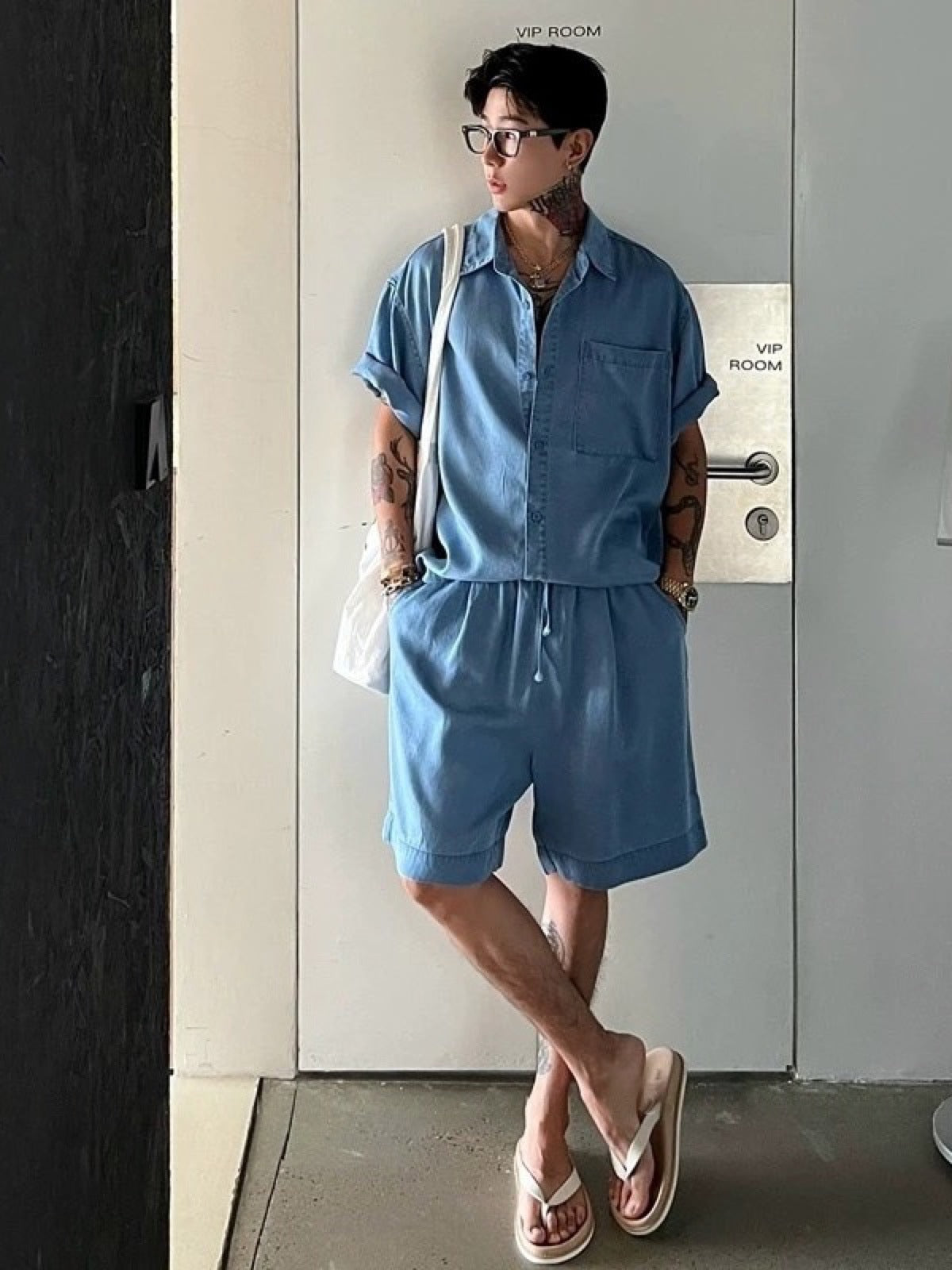 Men's Lyocell Cotton Casual Bermuda Shorts Elastic Waist Summer Shorts product image