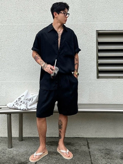 Men's Lyocell Cotton Casual Bermuda Shorts Elastic Waist Summer Shorts product image