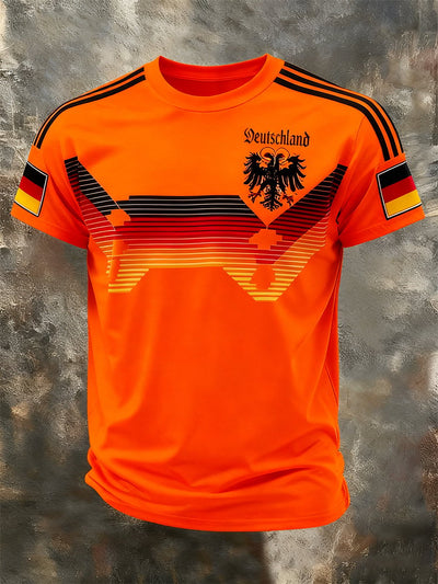 Men's Fashion German Football Team Fan Print Crew Neck T-Shirt
