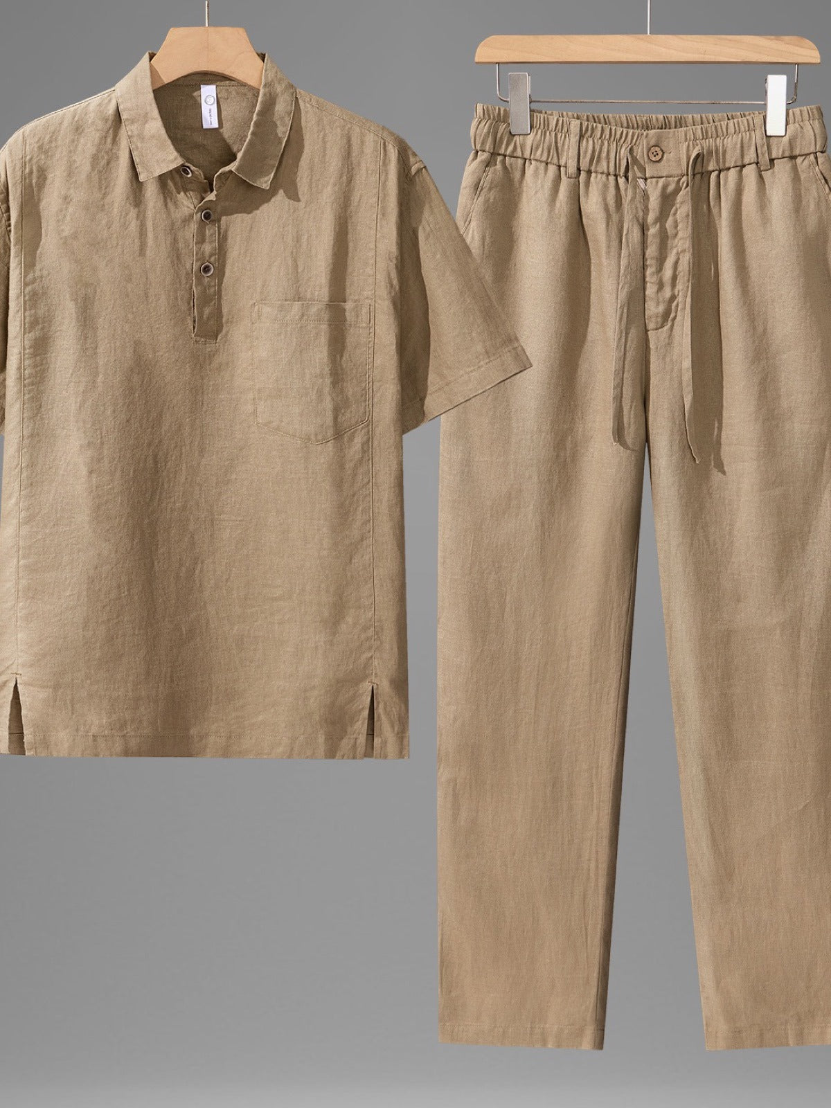 Men's Linen Blend Summer Shirt and Pants Set Lightweight Casual Beach Outfit product image