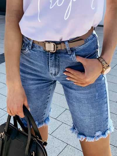 Women's Distressed Denim Bermuda Shorts product image