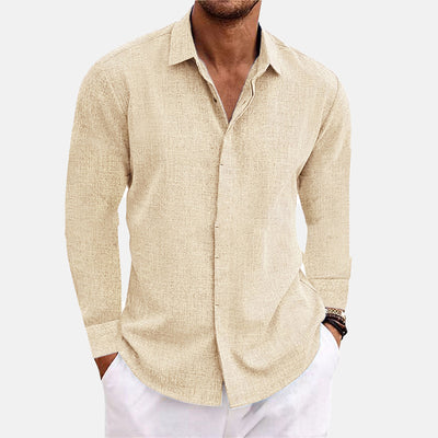 Men's Linen Single Breasted Plain Long Sleeve Shirt