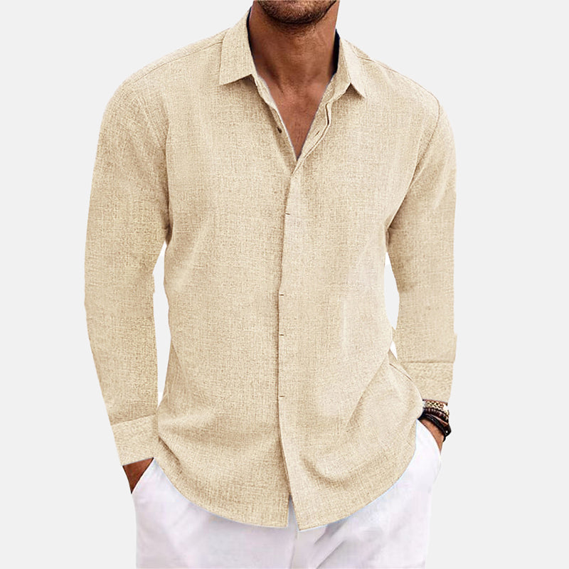 Men's Linen Single Breasted Plain Long Sleeve Shirt