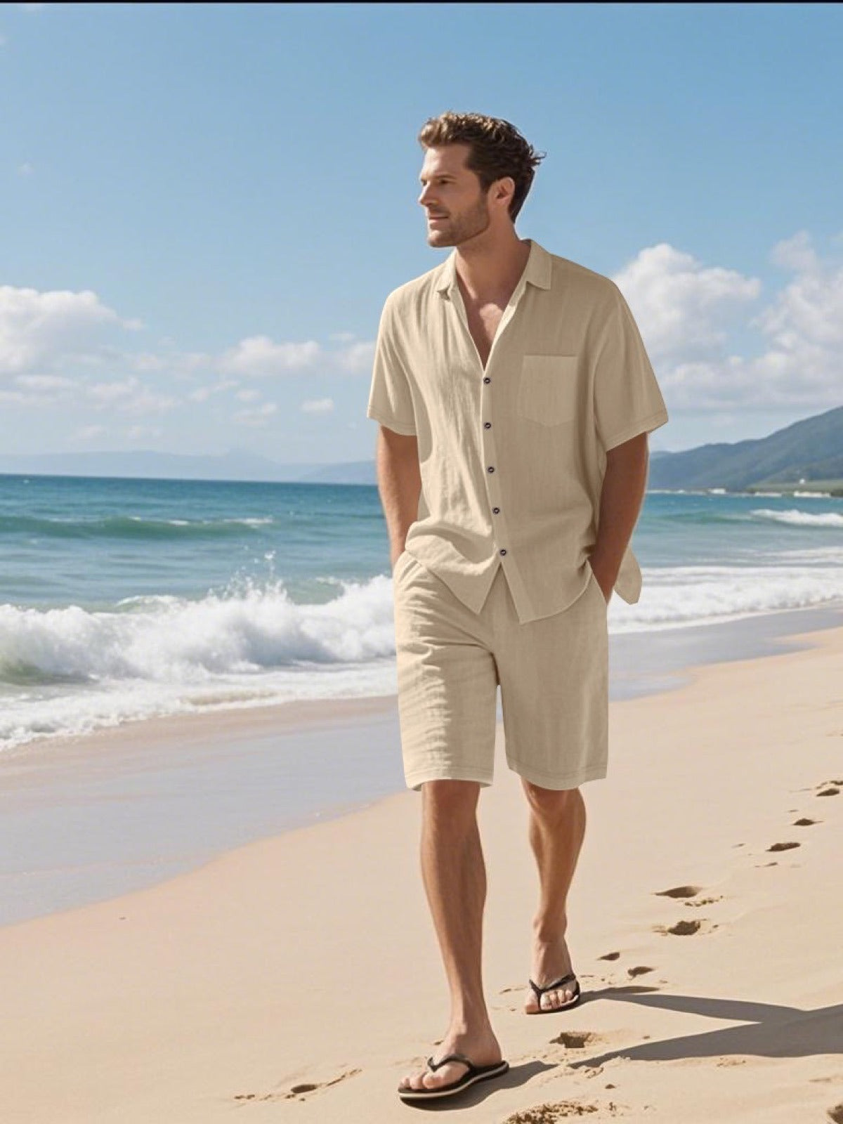 Men's Lyocell Cotton Casual Bermuda Shorts Elastic Waist Summer Shorts product image