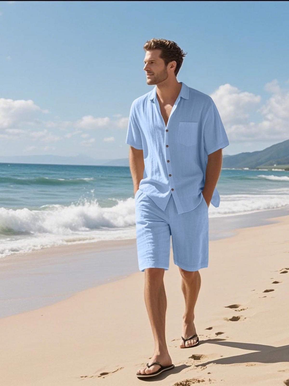 Men's Lyocell Cotton Casual Bermuda Shorts Elastic Waist Summer Shorts product image
